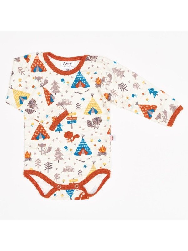 Cheeky Apple - Bio Baby Body langarm mit Abenteuercamp-Allover