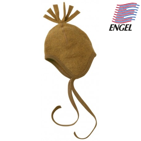 ENGEL - Bio Baby Fleece Mütze mit Puschel, Wolle, safran