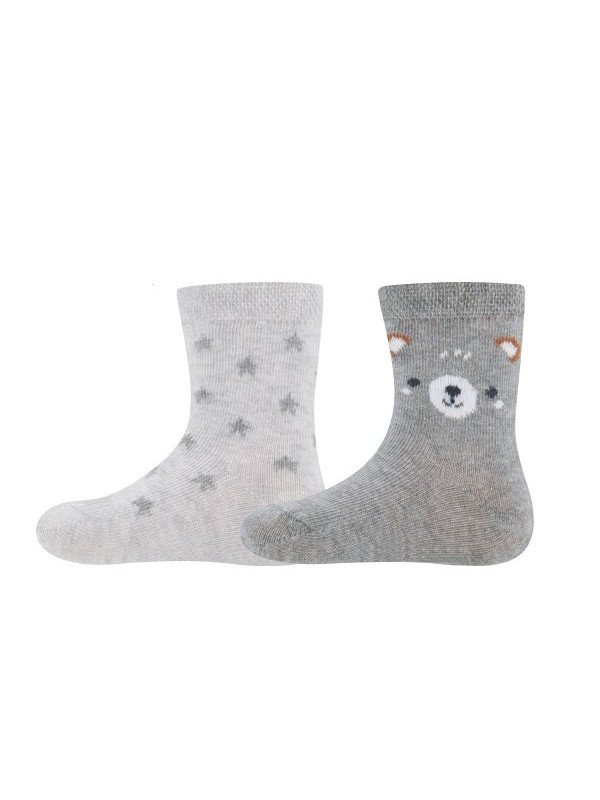 Ewers - Bio Baby Socken Doppelpack mit Bären- und Sternen-Motiv, grau