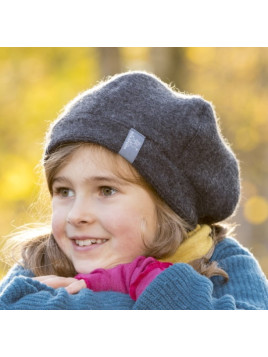 PICKAPOOH - Bio Kinder Fleece Basken Mütze "Britt", Wolle, anthrazit
